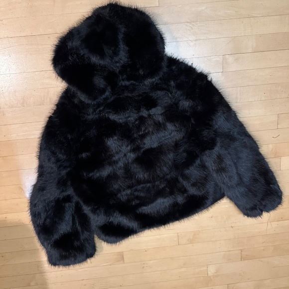 H & M Black Faux Fur hooded jacket, XL GP1492 - Picture 6 of 6